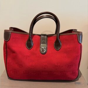 Dooney & Bourke Red/Brown Tote Vintage w/matching coin purse and glasses case